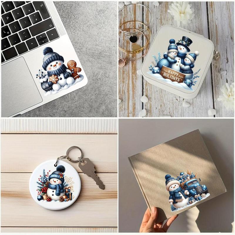 Snowman Pattern UV DTF Transfer Sticker, 24pcs set Waterproof Self-adhesive Bottle Sticker, Decorative Sticker for Glass Jars & Coffee Mugs & Cups