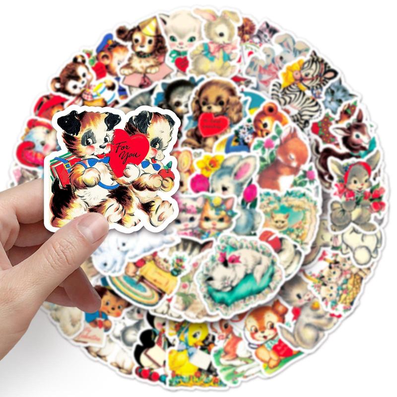 Vintage Cartoon Animal Sticker, 66pcs pack Waterproof Self Adhesive Decor Paper, Decor Sticker for Gift Greeting Card Water Bottle Laptop Phone