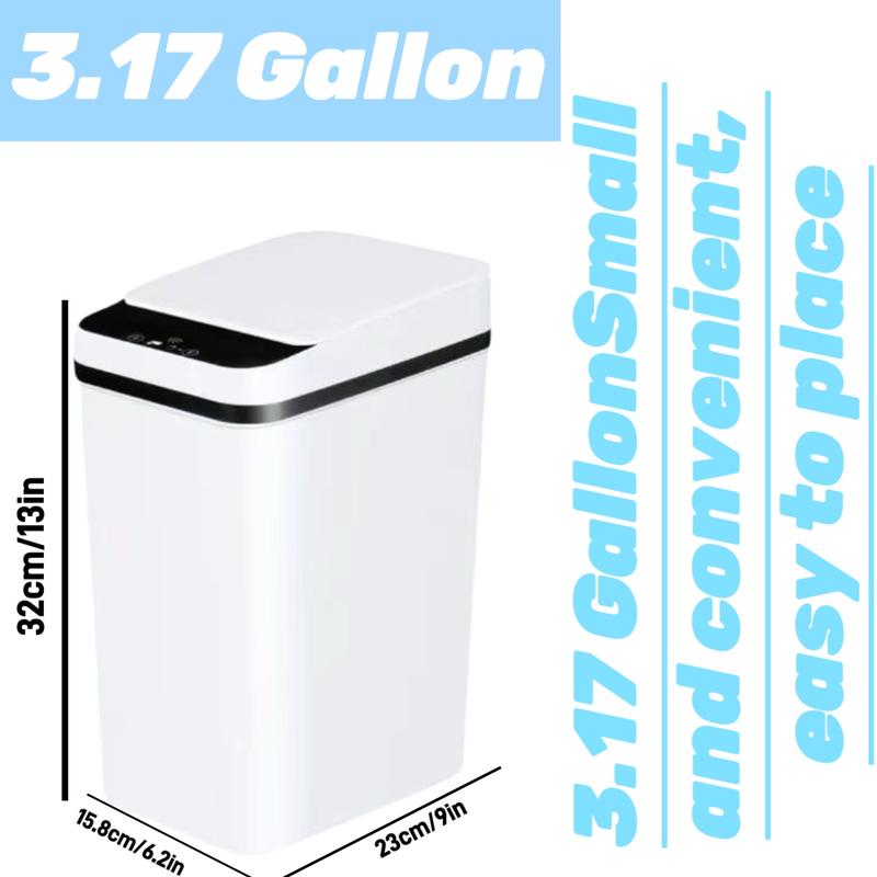 3.17 Gallon Automatic Non-Contact Trash Can, Small Motion Sensor Smart Trash Can for Bathroom Slim Waterproof Trash Can