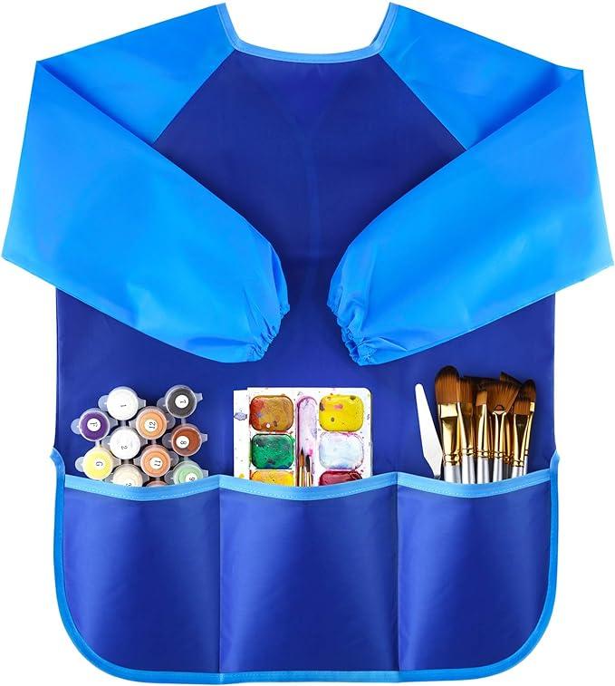 Waterproof Children Art Smock Kids Art Aprons with 3 Roomy Pockets,Painting Supplies (Paints and brushes not included)