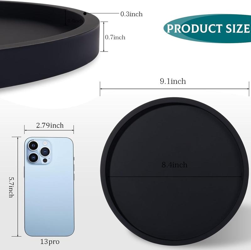 Black Silicone Bathroom Tray Round Vanity Tray Decorative Soap Holder Kitchen Countertop Organizer Coffee Table Decor for Candle, Perfume, Plant