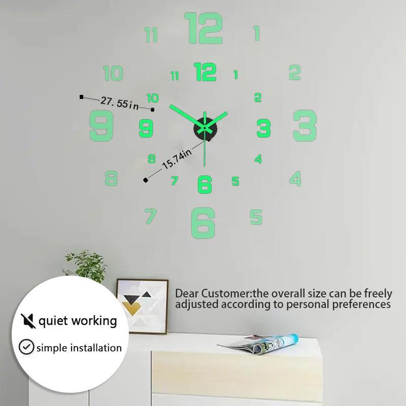 3D Digital Wall Clock, 1 Count Battery Powered Silent Operation Wall Clock, Luminous Wall Clock for Living Room & Bedroom (The Luminous Style Only Emits Light in Dark Environments)