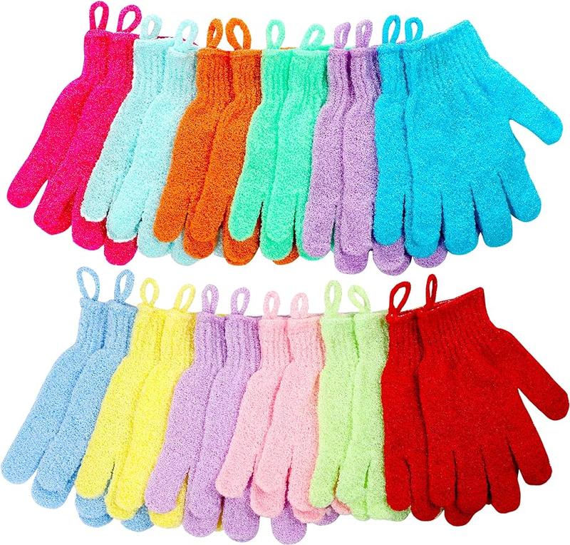 Shower Gloves,24 Pcs Exfoliating Bath Gloves,Body Scrub Gloves with Hanging Loop for Beauty Spa Massage Skin Shower Body Scrubber-12 Colors