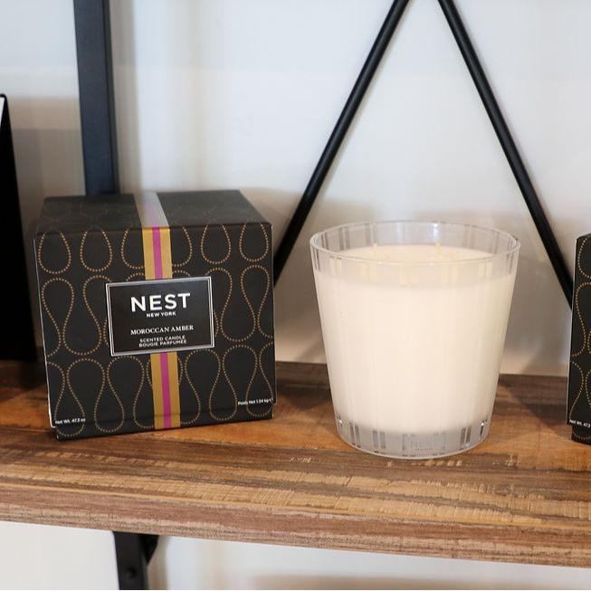 NEST New York 3 Wick Candle Non Toxic & Fresh | 100 Hours of Burn Time | Premium Wax Decor Glass Stripe Ornaments Freshener Decoration