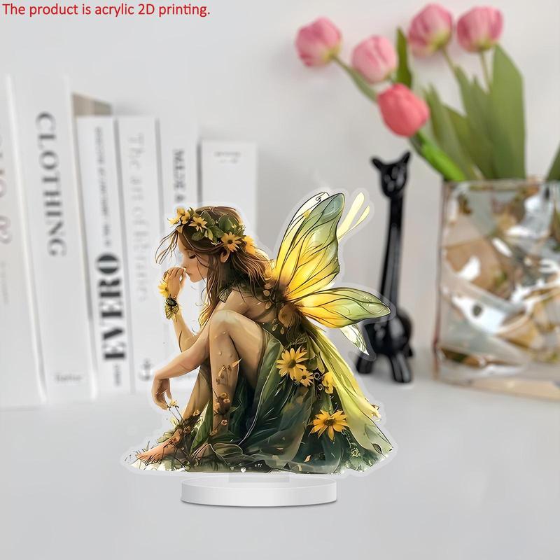 2D Printed Fairy Pattern Acrylic Plaque, Creative Desktop Decoration Sign, Home Decor Ornament for Home Office Bedroom Coffee Shop