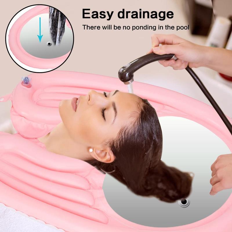 Portable Inflatable Shampoo Basin for Bedside and in Bed - Wash Hair in Bed Shampoo Bowl with Drain Tube Use for Washing Coloring Hair