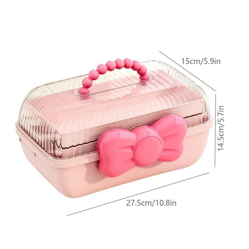 Cute Bowknot Decor Hair Accessories Storage Box, Multi-grid Large Capacity Hair Accessories Storage Box with Lid, Desktop Storage Organizer for Home School Office, Desk Accessories