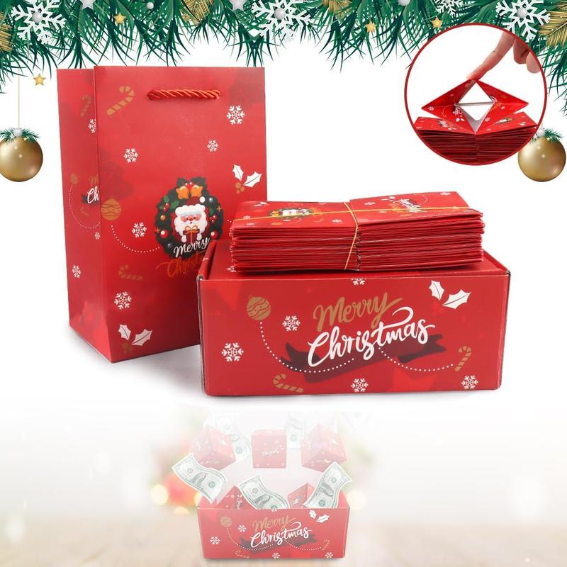 Christmas Bounce Box, 1 Set Santa Claus Pattern Surprise Money Box with Gift Bag, Party Supplies for Birthday Anniversary Wedding Graduation