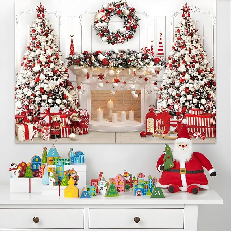 Christmas Themed Backdrop, 1 Count Holiday Party Decoration Backdrop, Festive & Party Supplies for Home Living Room Bedroom Kitchen