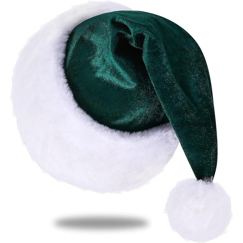 Santa Hat, Santa Hat for Adults, Unisex Velvet Comfort Green Christmas Hats Extra Thicken Classic Plush for Christmas New Year Festive Holiday Party Supplies