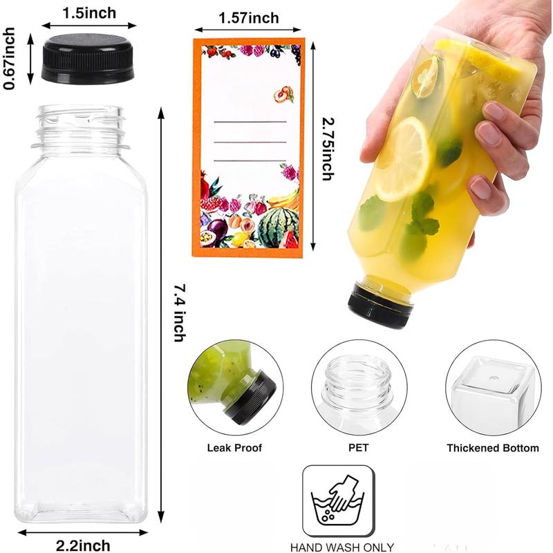 10 Count 16oz Plastic Juice Bottles for Juicing,with Leak-Proof Caps Lids Empty Reusable Bottles with ,Brush,Ginger Shot Bottles with Caps,Juice Milk Beverages Bottles Organiser Tin Canister