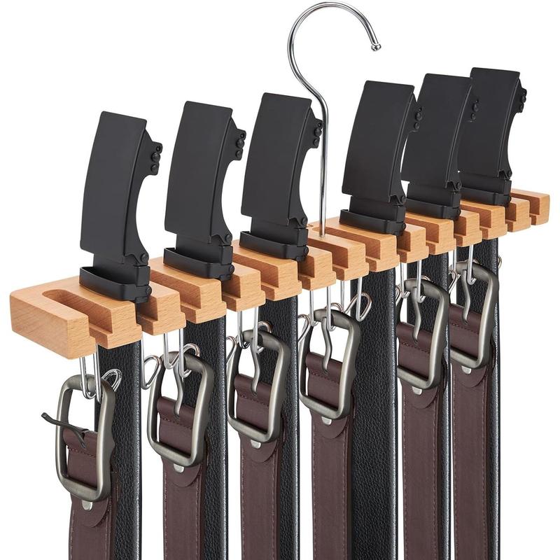 Belt Hanger Organizer for Closet, Ohuhu 2 in 1 Wall Mount Belt Rack for 27 Slots Storage and Organization, 360 Degree Rotating Belt Display Holder for Belt Tie Scarf Accessories