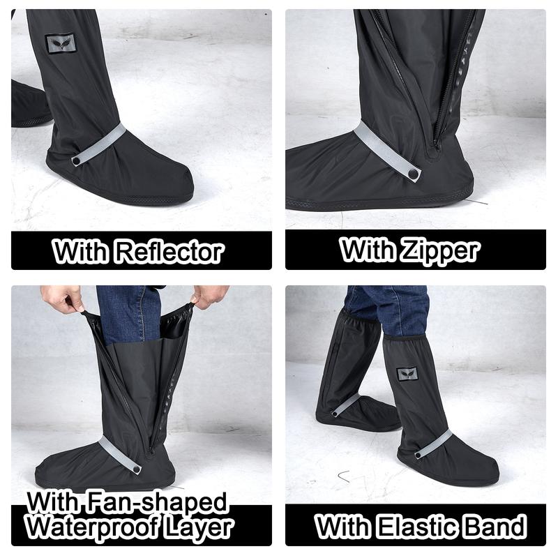 Waterproof Rain Cover Boot Non-Slip Shoe Covers with Zipper and Reflector Heavy Duty Reusable Rain Boots for Men Women