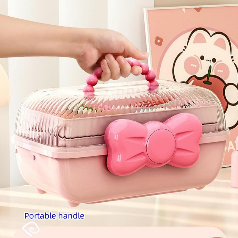 Cute Bowknot Decor Hair Accessories Storage Box, Multi-grid Large Capacity Hair Accessories Storage Box with Lid, Desktop Storage Organizer for Home School Office, Desk Accessories