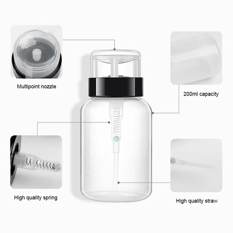 200ml Clear Empty Pump Dispenser Bottle, 2pcs set Empty Press Type Nail Polish Remover Bottle, Nail Art Remover Container