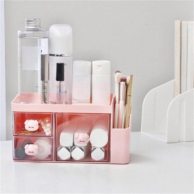 Cute Cartoon Storage Box, 1 Count Desktop Multi-grid Cosmetic Storage Box, Drawer Type Organizer for Home Bedroom Study Room