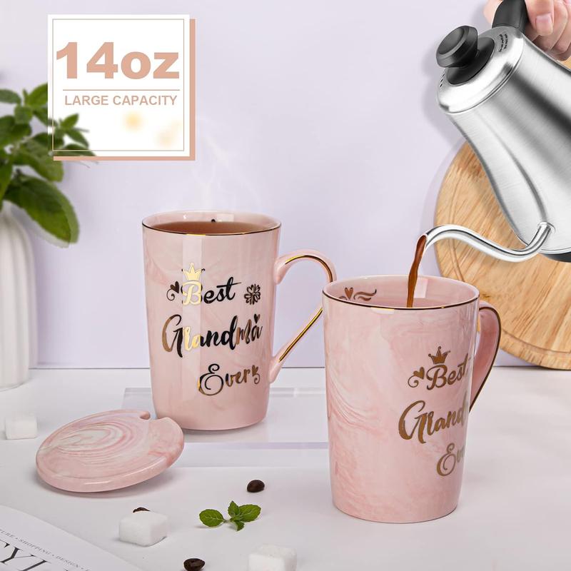 Grandma Gifts - Mothers Day Gifts for Grandma - Best Grandma Ever Mug - Unique Birthday Gifts Ideas for Grandma, Grandmother - Marble Ceramic Grandma Coffee Mug Print with Gold 14oz Pink Drinkware Tumbler