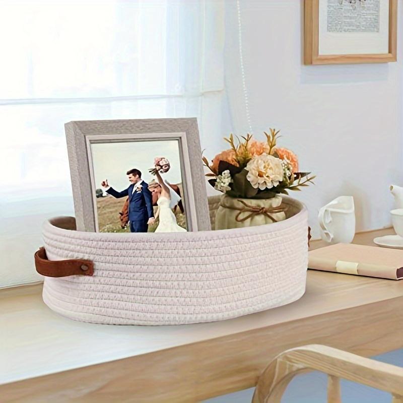 Woven Storage Basket with Handle, 1 Count Multifunctional Desktop Storage Basket, Home Organizer for Living Room Bedroom Kitchen Bathroom