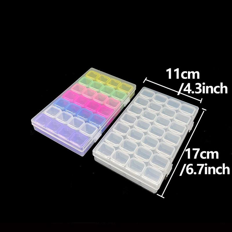 28-grid Transparent Plastic Storage Box with Sticker, 1 Set Diy Crafts Small Items Storage Box with Stickers, Rhinestones Storage Container, Christmas Gift