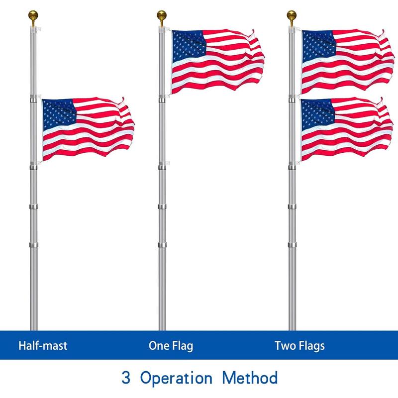 30FT Telescopic Flag Pole Kit: Extra Thick Telescoping Flag Poles,  Heavy Duty Flag Poles for Outside House Inground with 3x5  Flag