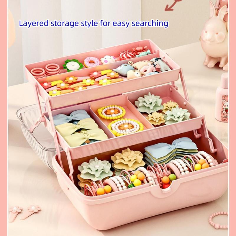 Cute Bowknot Decor Hair Accessories Storage Box, Multi-grid Large Capacity Hair Accessories Storage Box with Lid, Desktop Storage Organizer for Home School Office, Desk Accessories