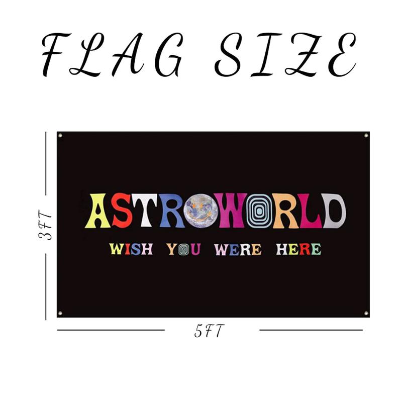 Astroworld Flag Black, 3x5ft Funny Banner, Cave Wall Flag with Brass Grommet for Man Den Garage College Decor