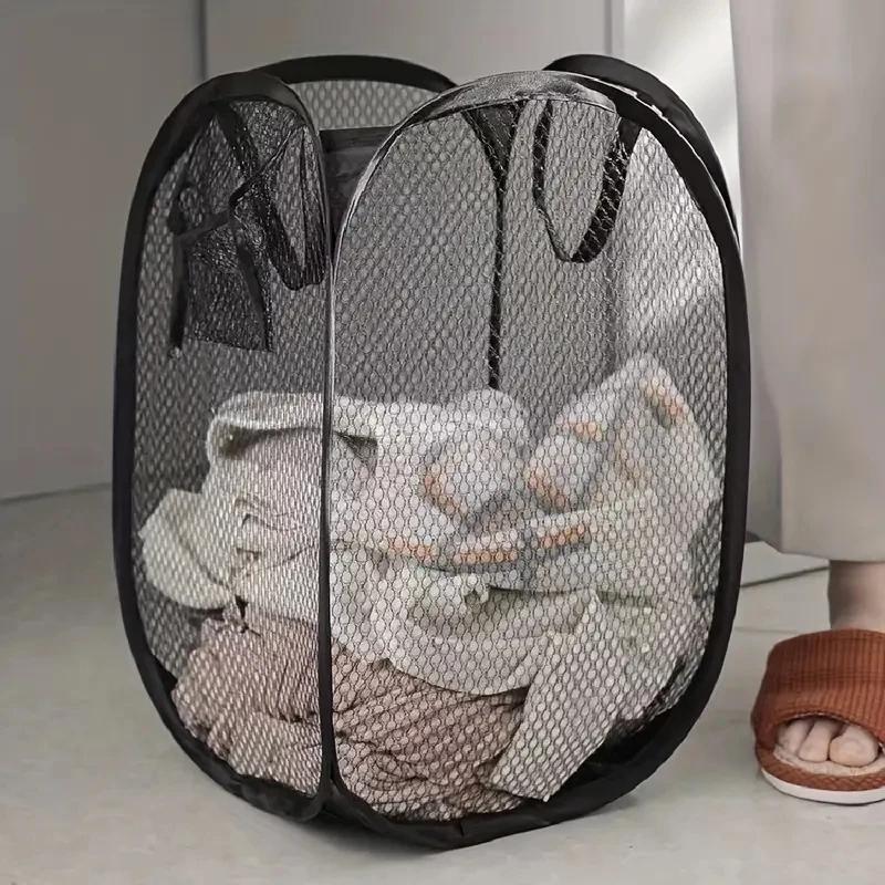 Mesh Laundry Basket, Foldable Dirty Clothes Storage Basket, Large Capacity Storage Organizer for Laundry Room Bathroom