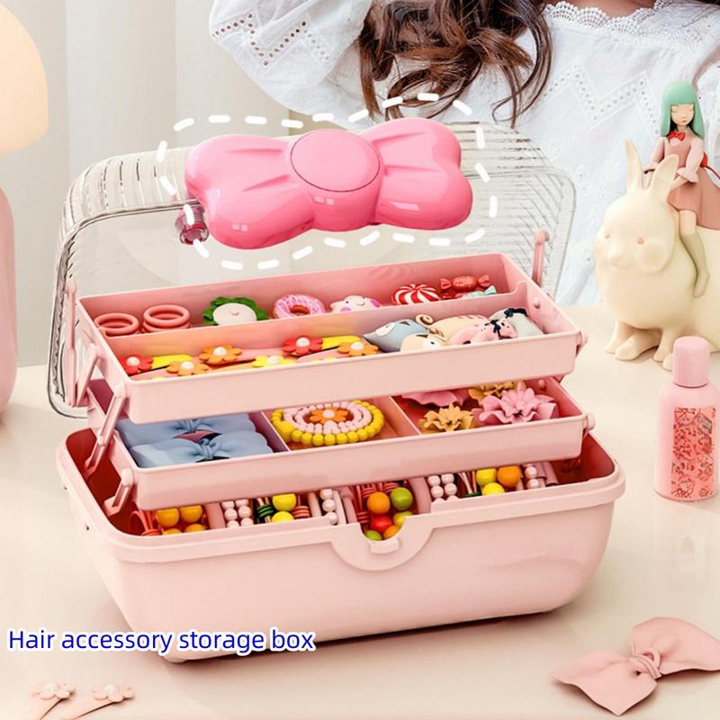 Cute Bowknot Decor Hair Accessories Storage Box, Multi-grid Large Capacity Hair Accessories Storage Box with Lid, Desktop Storage Organizer for Home School Office, Desk Accessories