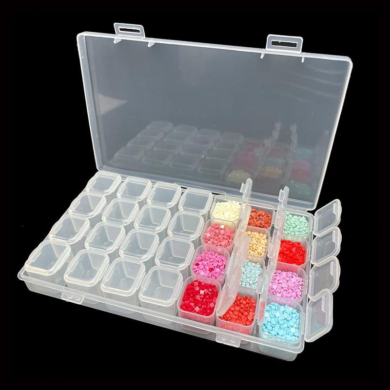 28-grid Transparent Plastic Storage Box with Sticker, 1 Set Diy Crafts Small Items Storage Box with Stickers, Rhinestones Storage Container, Christmas Gift