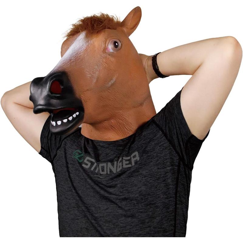 Horse Head Mask for Adult, Brown Horse Head Latex Animal Mask, Novelty Halloween Costume for Masquerade Party Accessories Comfortable Props skull  girl dino mask