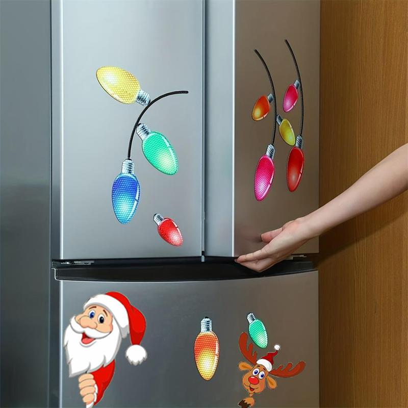 Christmas Car Light Bulb Magnet Set, 22pcs set Car Window Glass Sticker & 20pcs Reflective Car Magnets Set, Car Exterior Decoration Accessories