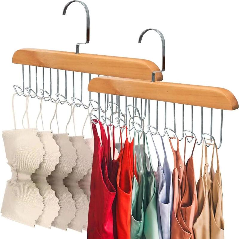 Wooden Hanger with Hooks, 2 Counts Multifunctional Clothes Hanger, Home Organizer for Women & Men, Storage Organizer