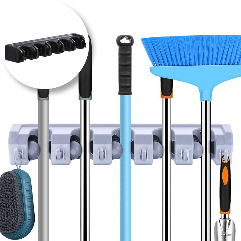 Wall Mount Broom Mop Holder Hanger Garden Tool Organizers Rack Garage Laundry Room Hanging Organizer with Hooks - Hangable