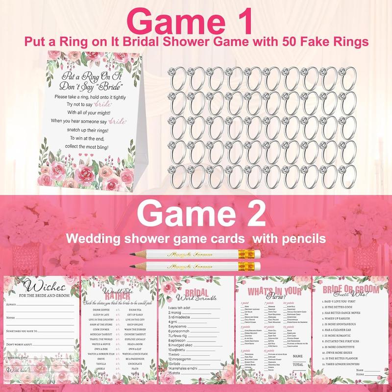 Bridal Shower  Set Put a Ring on It Bridal Shower  with 50  Rings and 200 Wedding  Cards with 20 Pencils Bachelorette Party  Bridal Shower Favors Decorations for Guests