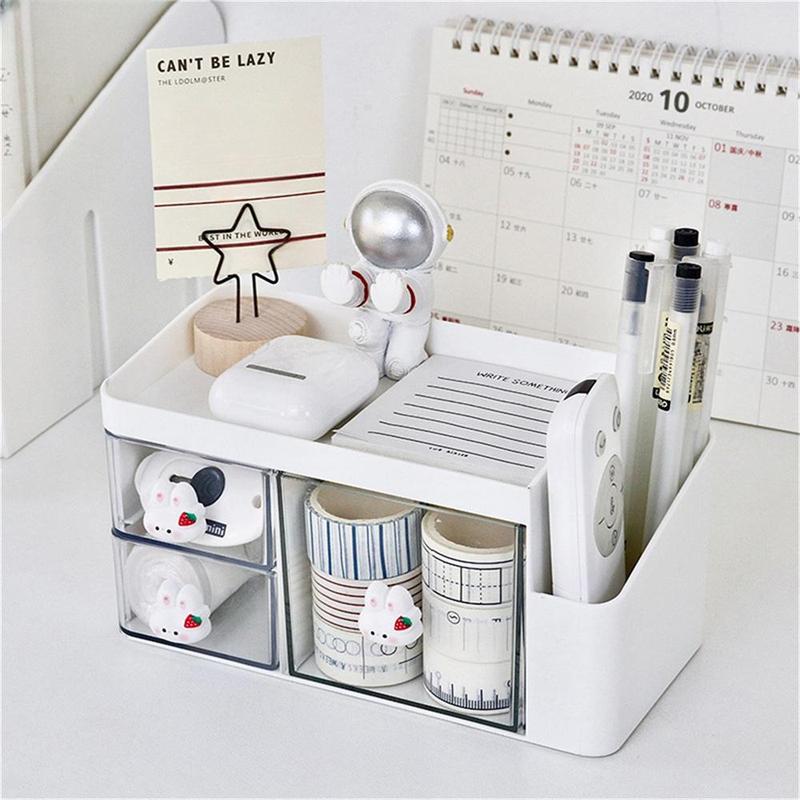 Cute Cartoon Storage Box, 1 Count Desktop Multi-grid Cosmetic Storage Box, Drawer Type Organizer for Home Bedroom Study Room