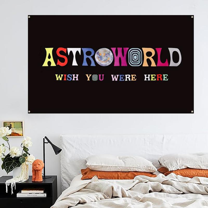 Astroworld Flag Black, 3x5ft Funny Banner, Cave Wall Flag with Brass Grommet for Man Den Garage College Decor