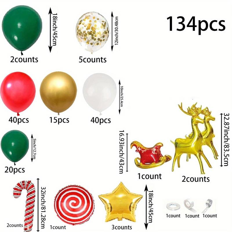 Christmas Balloon Arch Kit, 134pcs set Mixed Color Balloon Set, Latex Balloon for Christmas Party Decoration, Party Supplies