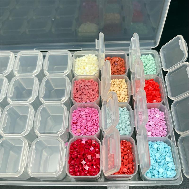 28-grid Transparent Plastic Storage Box with Sticker, 1 Set Diy Crafts Small Items Storage Box with Stickers, Rhinestones Storage Container, Christmas Gift