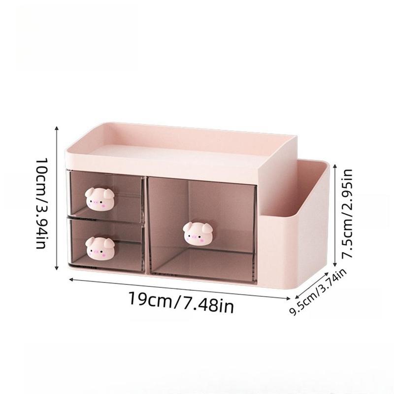 Cute Cartoon Storage Box, 1 Count Desktop Multi-grid Cosmetic Storage Box, Drawer Type Organizer for Home Bedroom Study Room