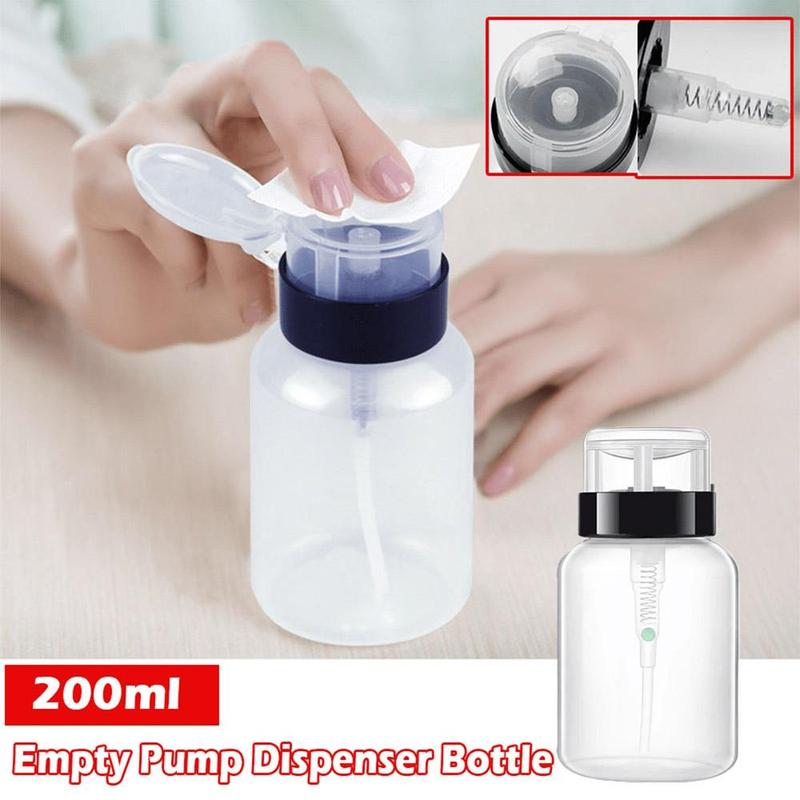 200ml Clear Empty Pump Dispenser Bottle, 2pcs set Empty Press Type Nail Polish Remover Bottle, Nail Art Remover Container