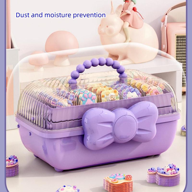 Cute Bowknot Decor Hair Accessories Storage Box, Multi-grid Large Capacity Hair Accessories Storage Box with Lid, Desktop Storage Organizer for Home School Office, Desk Accessories