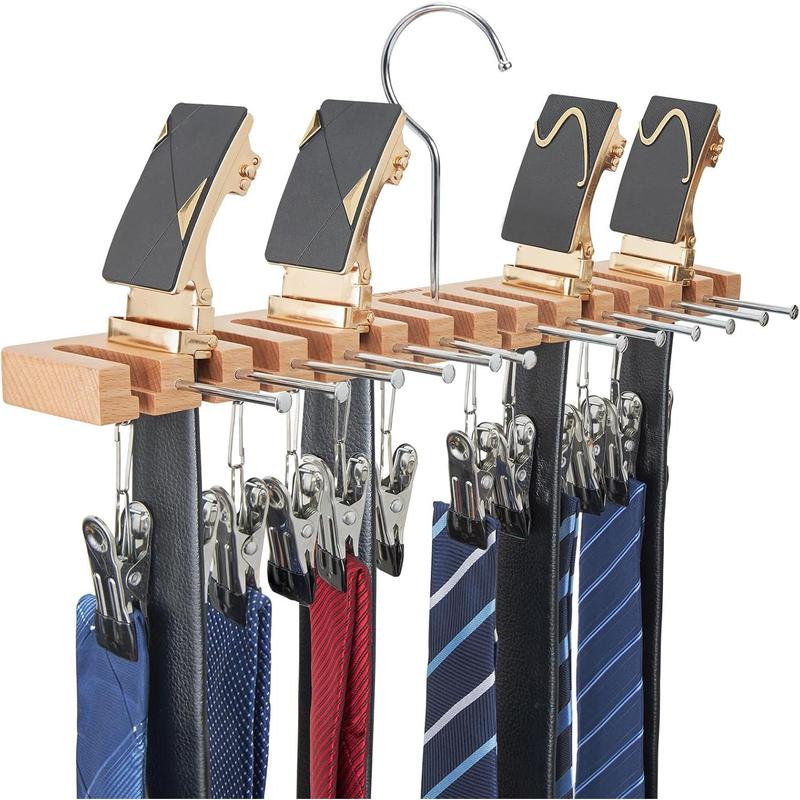 Belt Hanger Organizer for Closet, Ohuhu 2 in 1 Wall Mount Belt Rack for 27 Slots Storage and Organization, 360 Degree Rotating Belt Display Holder for Belt Tie Scarf Accessories