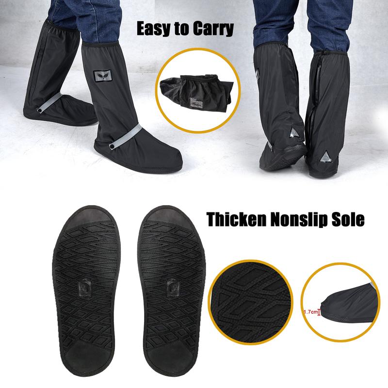 Waterproof Rain Cover Boot Non-Slip Shoe Covers with Zipper and Reflector Heavy Duty Reusable Rain Boots for Men Women