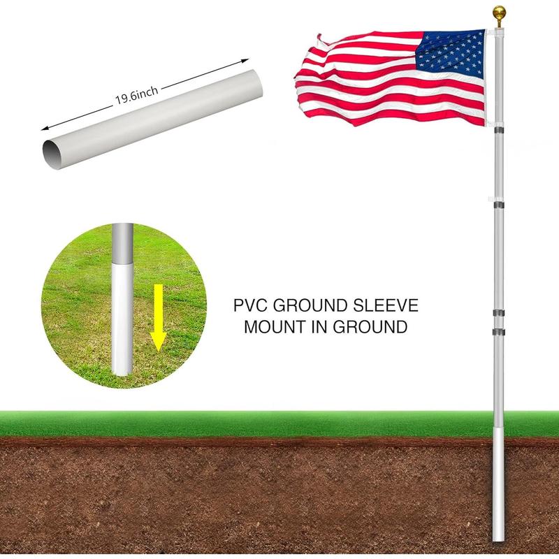 30FT Telescopic Flag Pole Kit: Extra Thick Telescoping Flag Poles,  Heavy Duty Flag Poles for Outside House Inground with 3x5  Flag