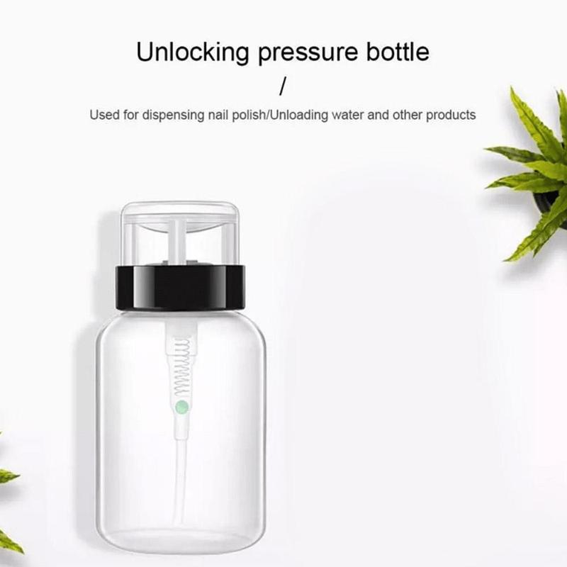 200ml Clear Empty Pump Dispenser Bottle, 2pcs set Empty Press Type Nail Polish Remover Bottle, Nail Art Remover Container