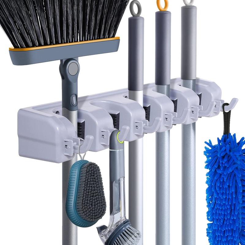 Wall Mount Broom Mop Holder Hanger Garden Tool Organizers Rack Garage Laundry Room Hanging Organizer with Hooks - Hangable