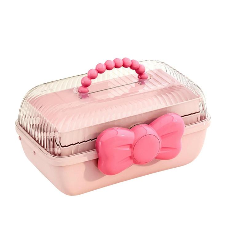 Cute Bowknot Decor Hair Accessories Storage Box, Multi-grid Large Capacity Hair Accessories Storage Box with Lid, Desktop Storage Organizer for Home School Office, Desk Accessories