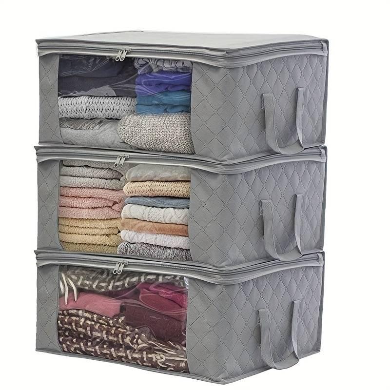 Large Storage Bags, 3 Pack Clothes Storage Bins Foldable Closet Organizers Storage Containers with Durable Handles Thick Fabric for Blanket Comforter Clothing Bedding