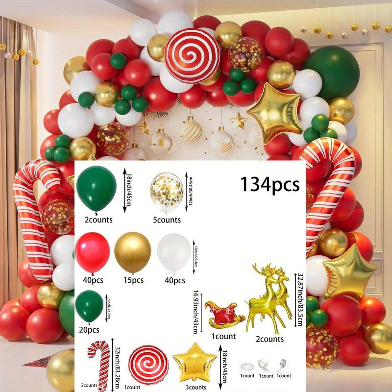 Christmas Balloon Arch Kit, 134pcs set Mixed Color Balloon Set, Latex Balloon for Christmas Party Decoration, Party Supplies