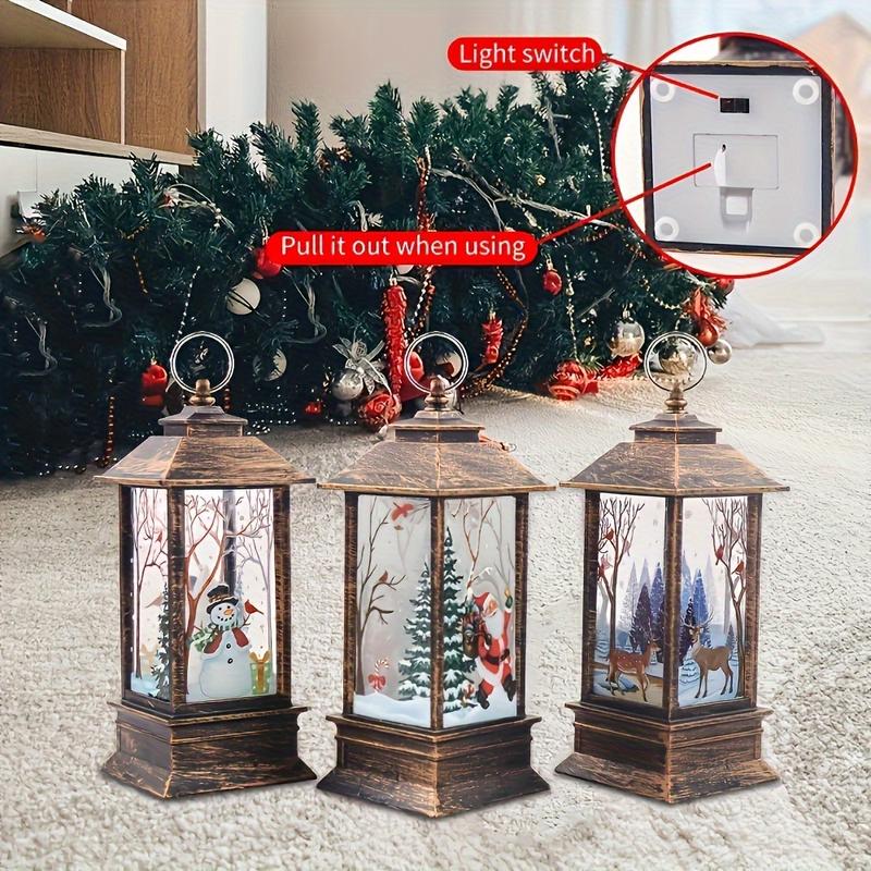 3PCS Christmas Mini LED Lanterns, Christmas Candle Lanterns, Hanging Lanternswith Santa Snowman Reindeer, Christmas Tree Home Decor, Outdoor And Indoor (Without Battery)